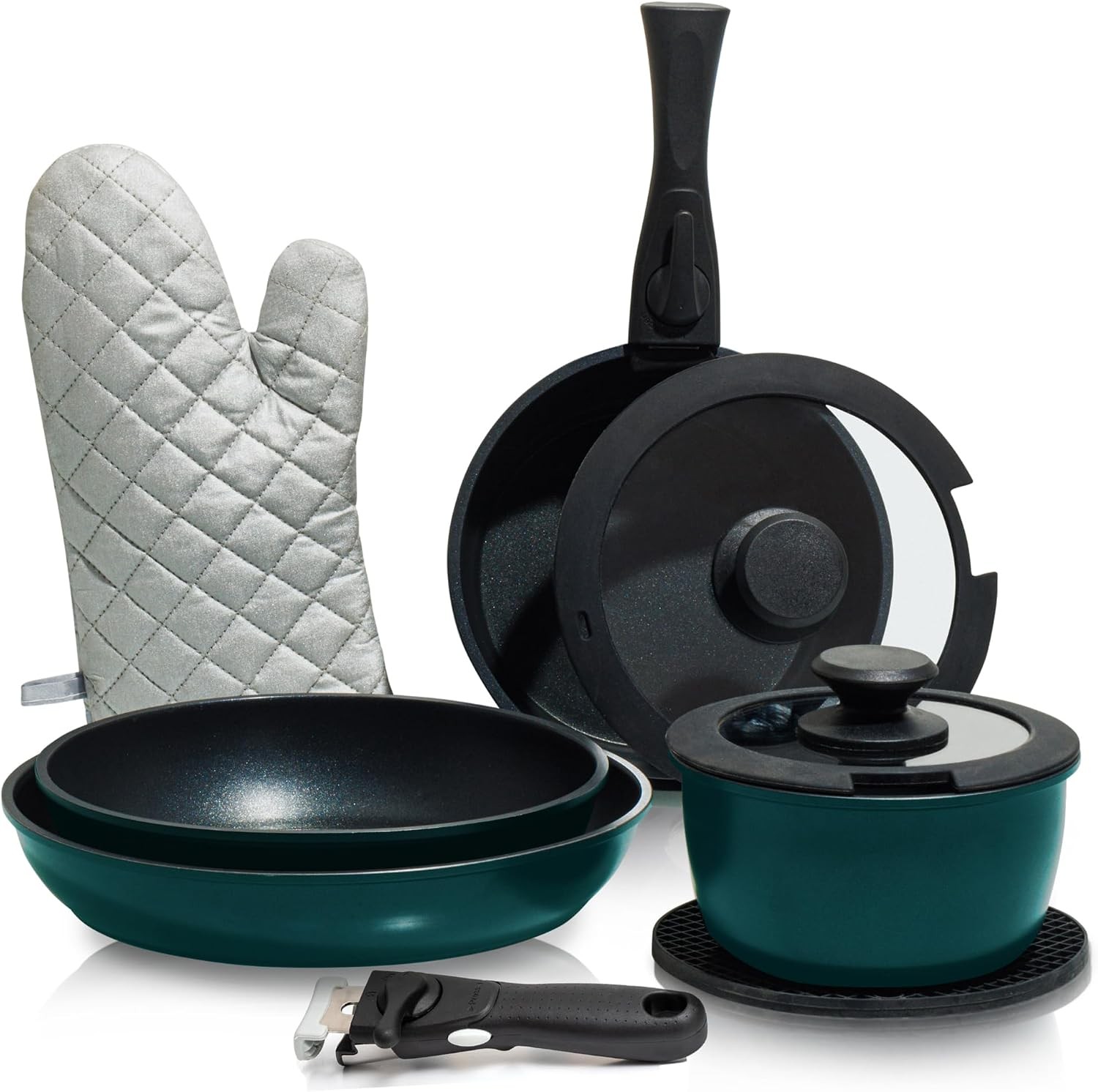 Moss & Stone 10pc Nonstick Cookware Set, Removable Handles, RV/Camping