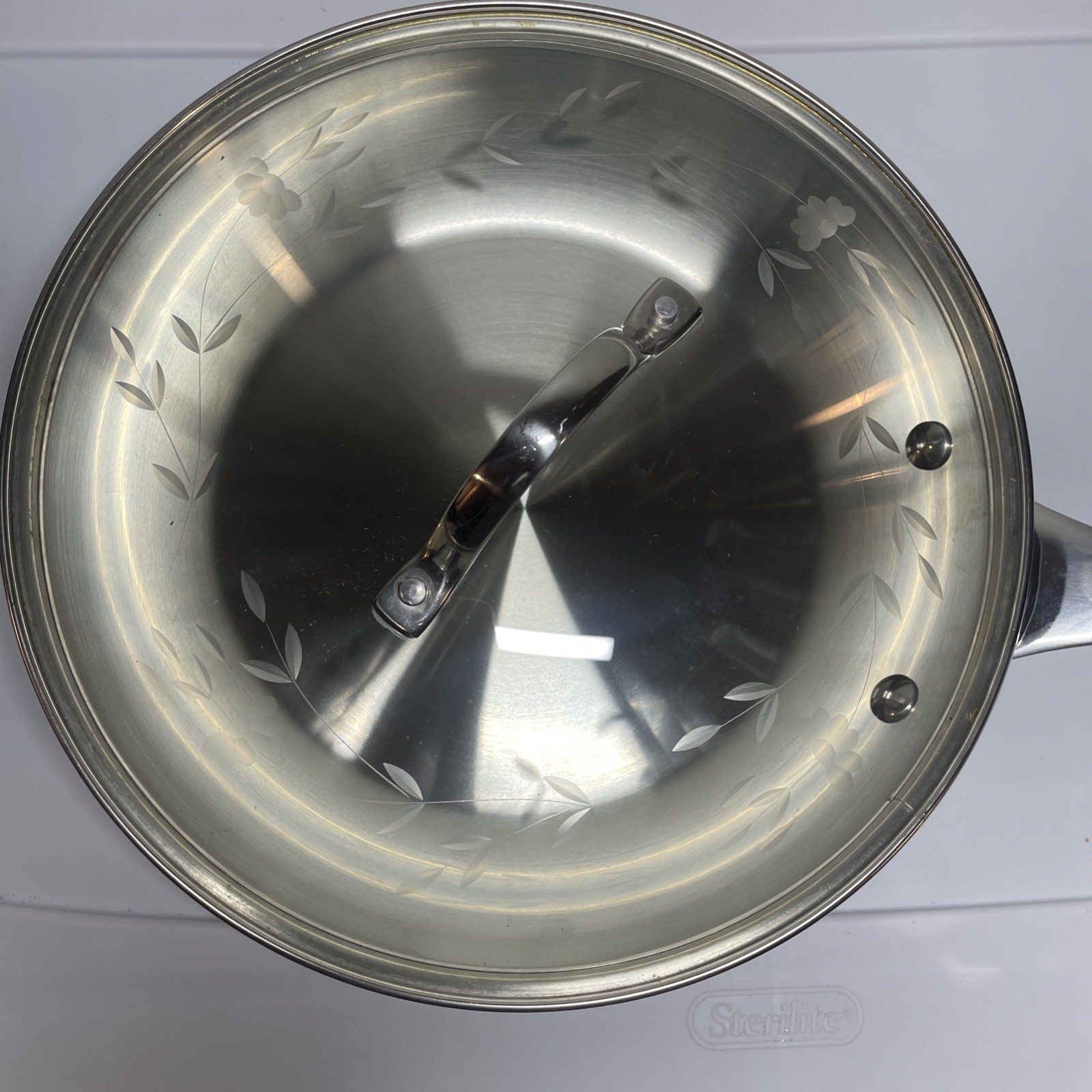 Princess House Heritage 10″ Fry Pan / Stainless w/etched Glass Lid