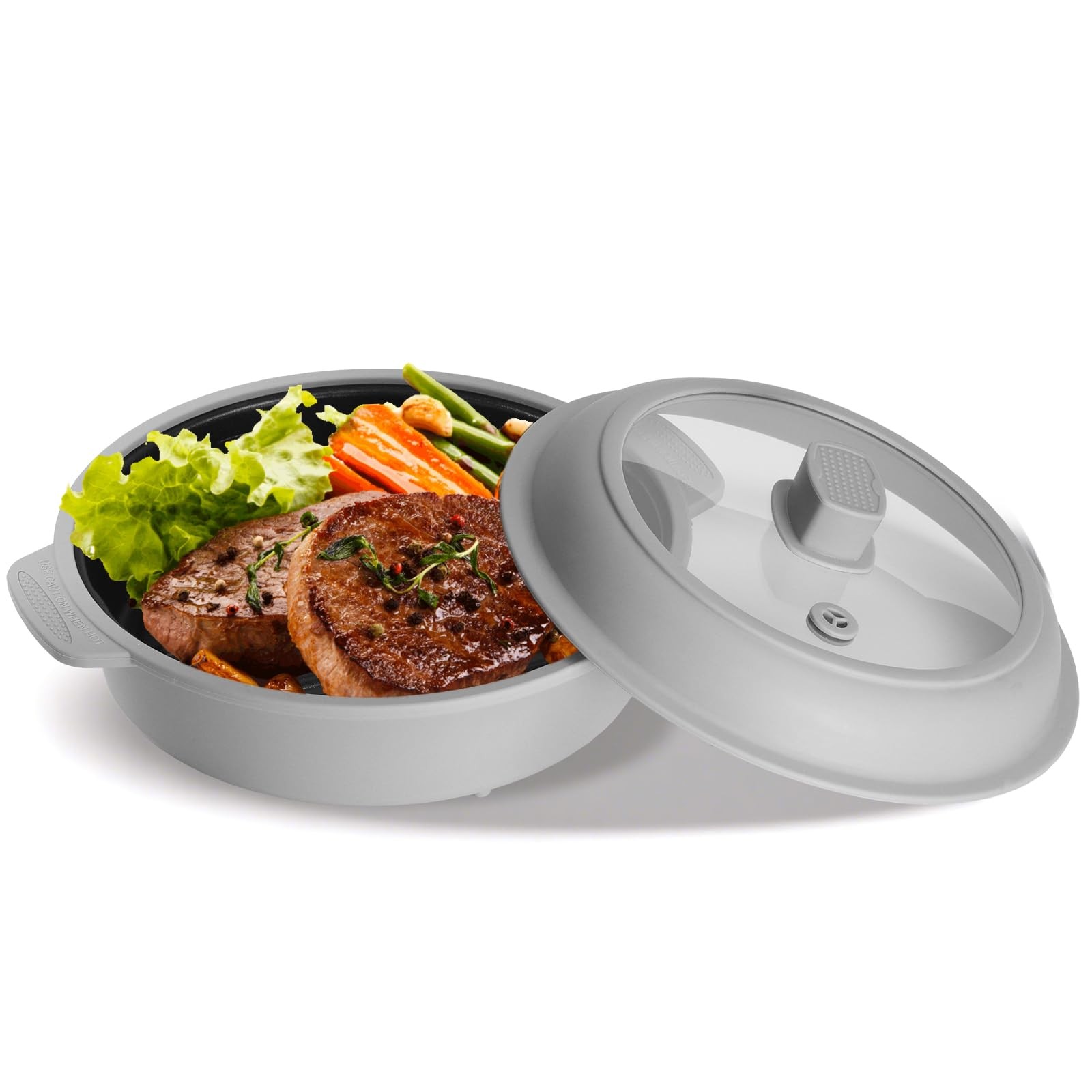 Microwave Grill Pan, Fry Griddle Crisper Pan with Lid for Grilling Browning a…