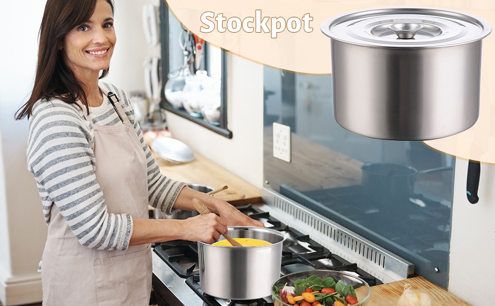 Stock Pot with Lid, Stainless Steel Heavy Duty Induction Cooking Pot