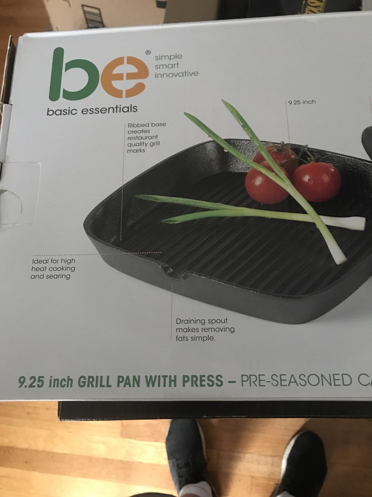 Basic Essentials Pre Seasoned Cast Iron 9.35” Grill Pan With Press