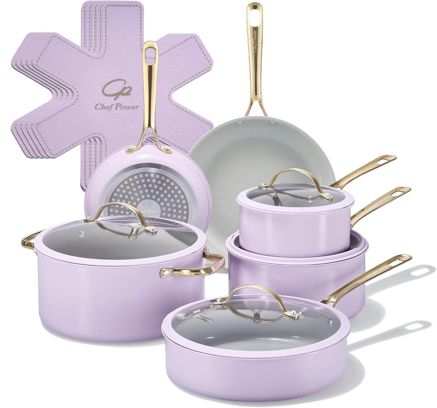 Chef Power Ceramic Cookware Sets, 15Pcs Pots and Pans Set Non Stick, Cookware Se