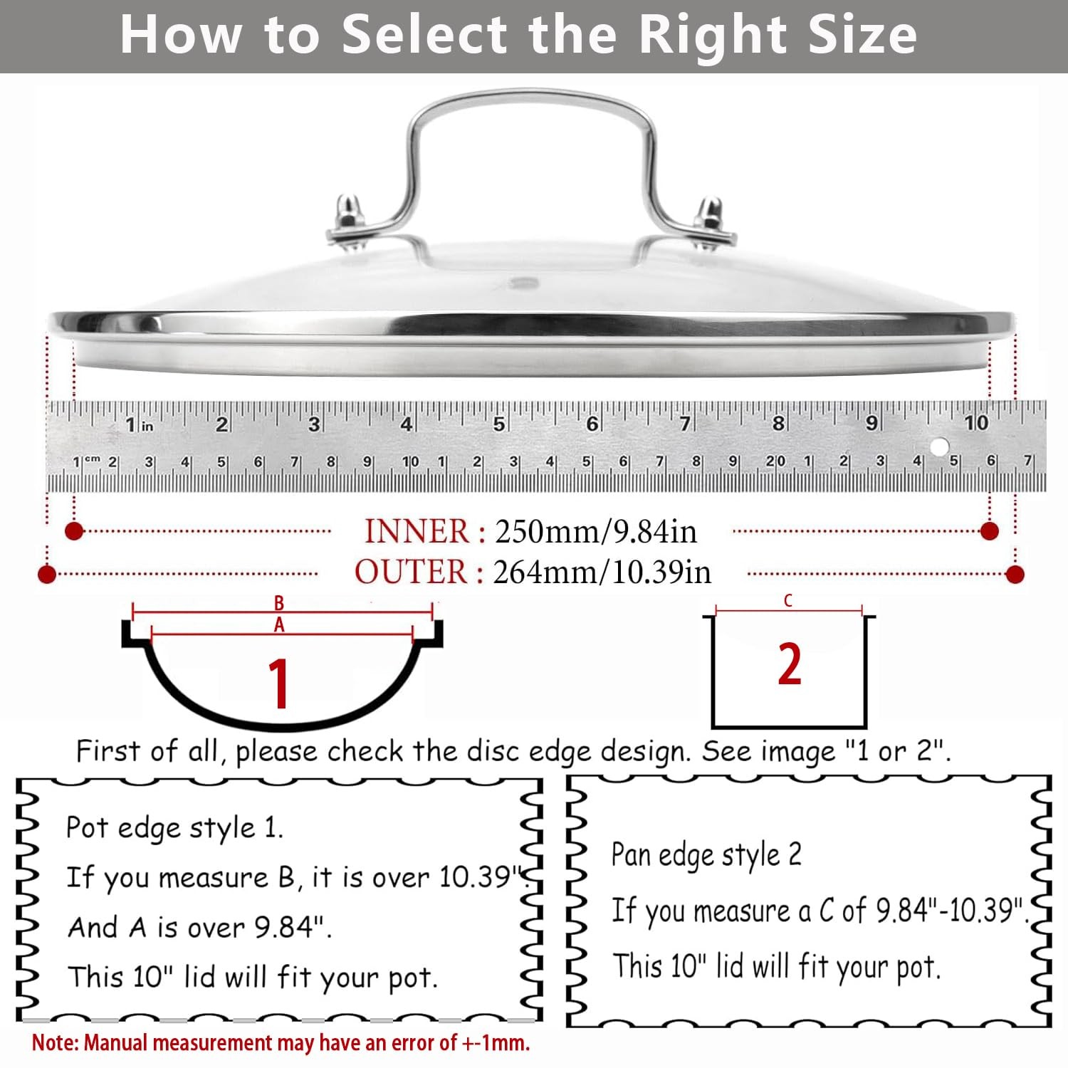 10.25 Inch Glass Lid for Lodge Cast Iron Skillet, 5 Quart Dutch Ovens, Calphalon