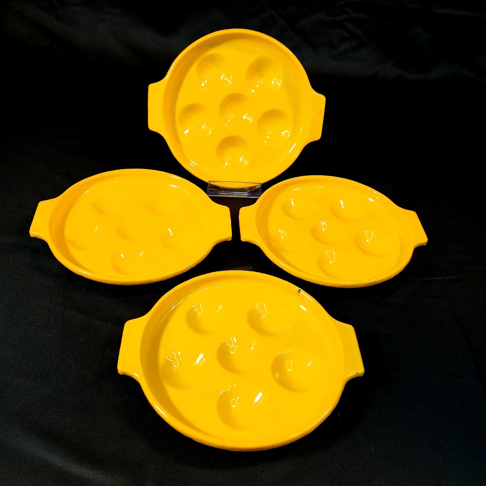 🌼 Vintage Yellow Enamel Steel Escargot Plates Japan Set 4