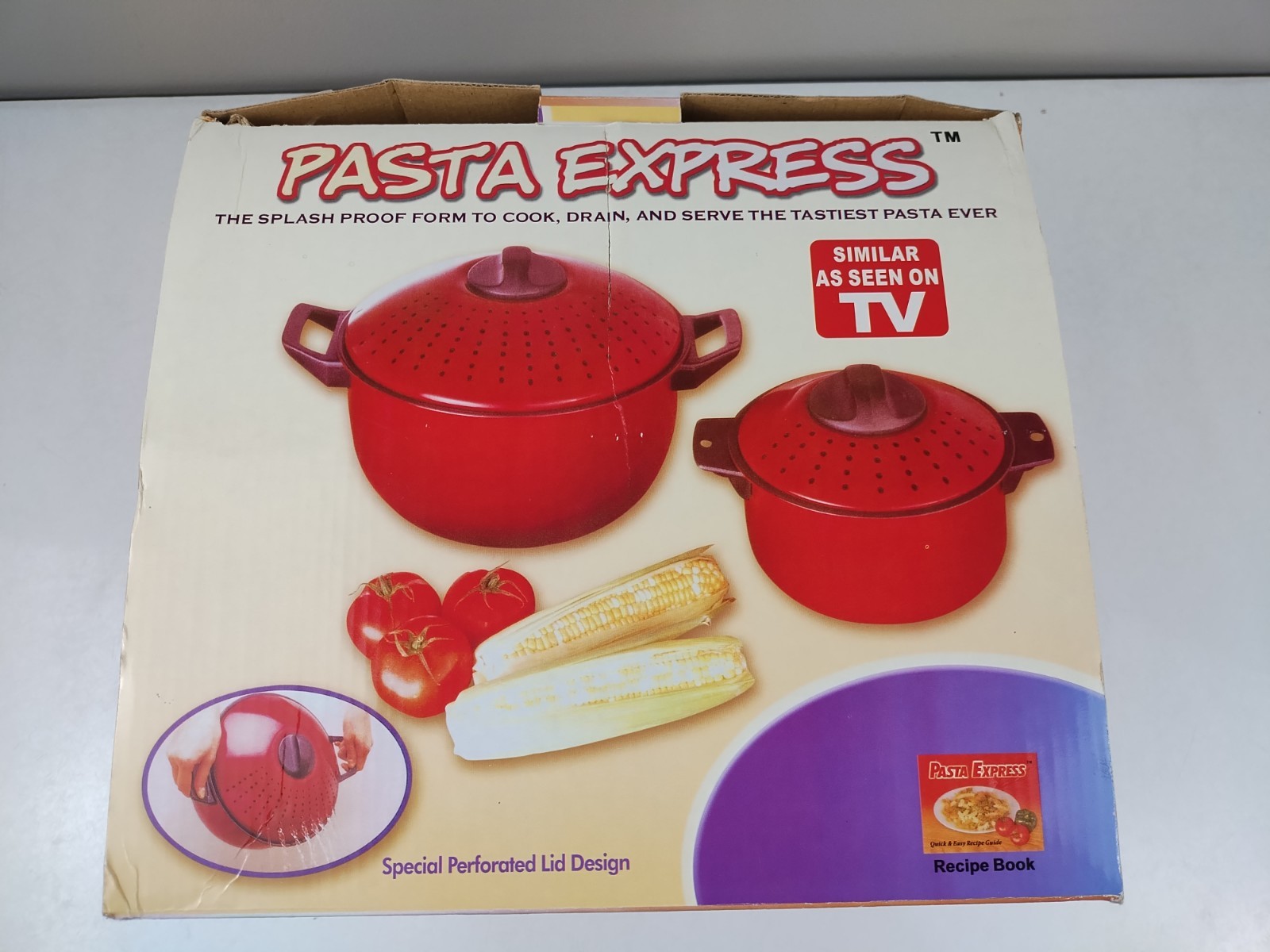 Pasta Express One (1) Red 2 Qt Non-Stick Pasta Pot With Locking Strainer Lid