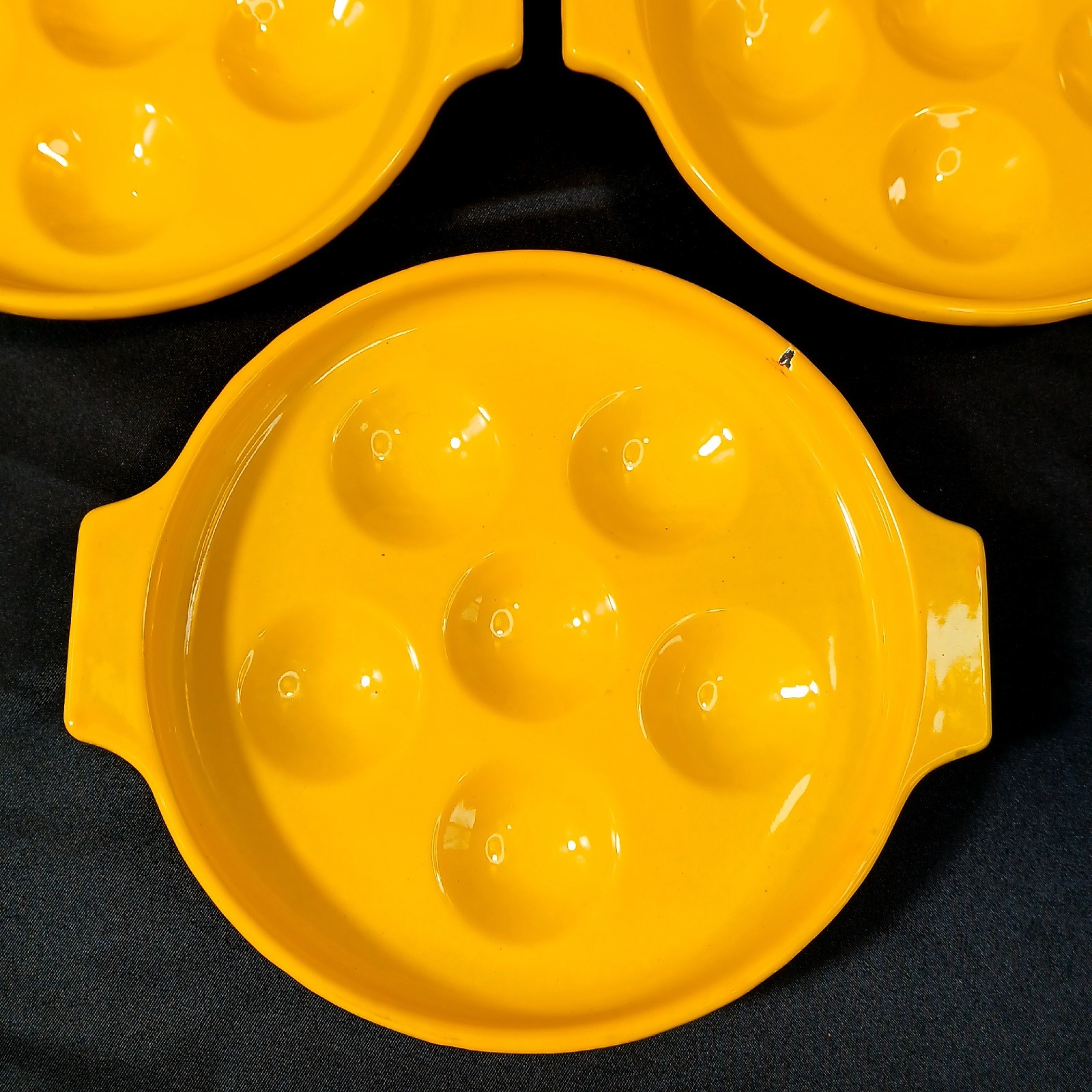 🌼 Vintage Yellow Enamel Steel Escargot Plates Japan Set 4
