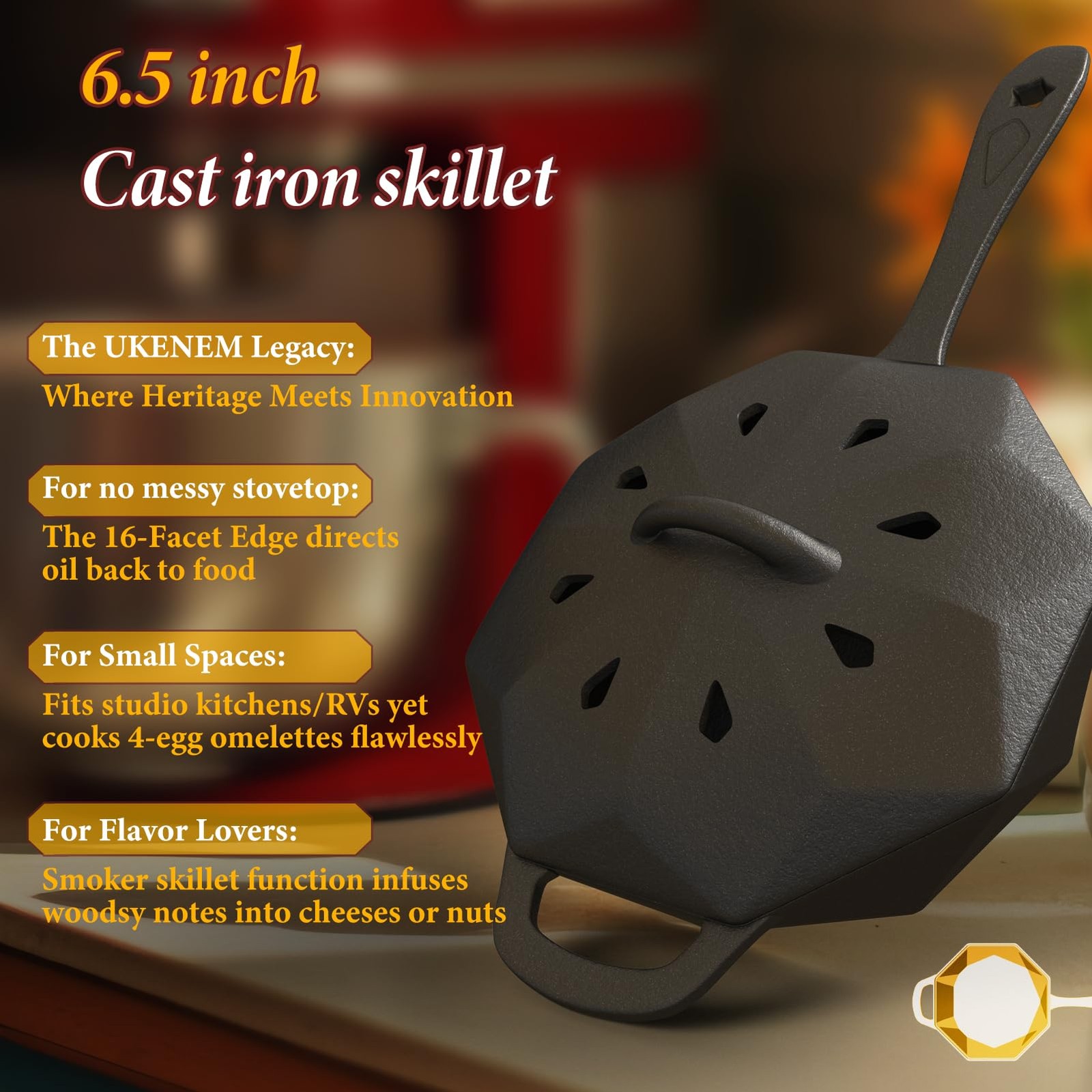 UKENEM Cast Iron Skillet with Lid,Pre-seasone Mini Small, Skillet-1