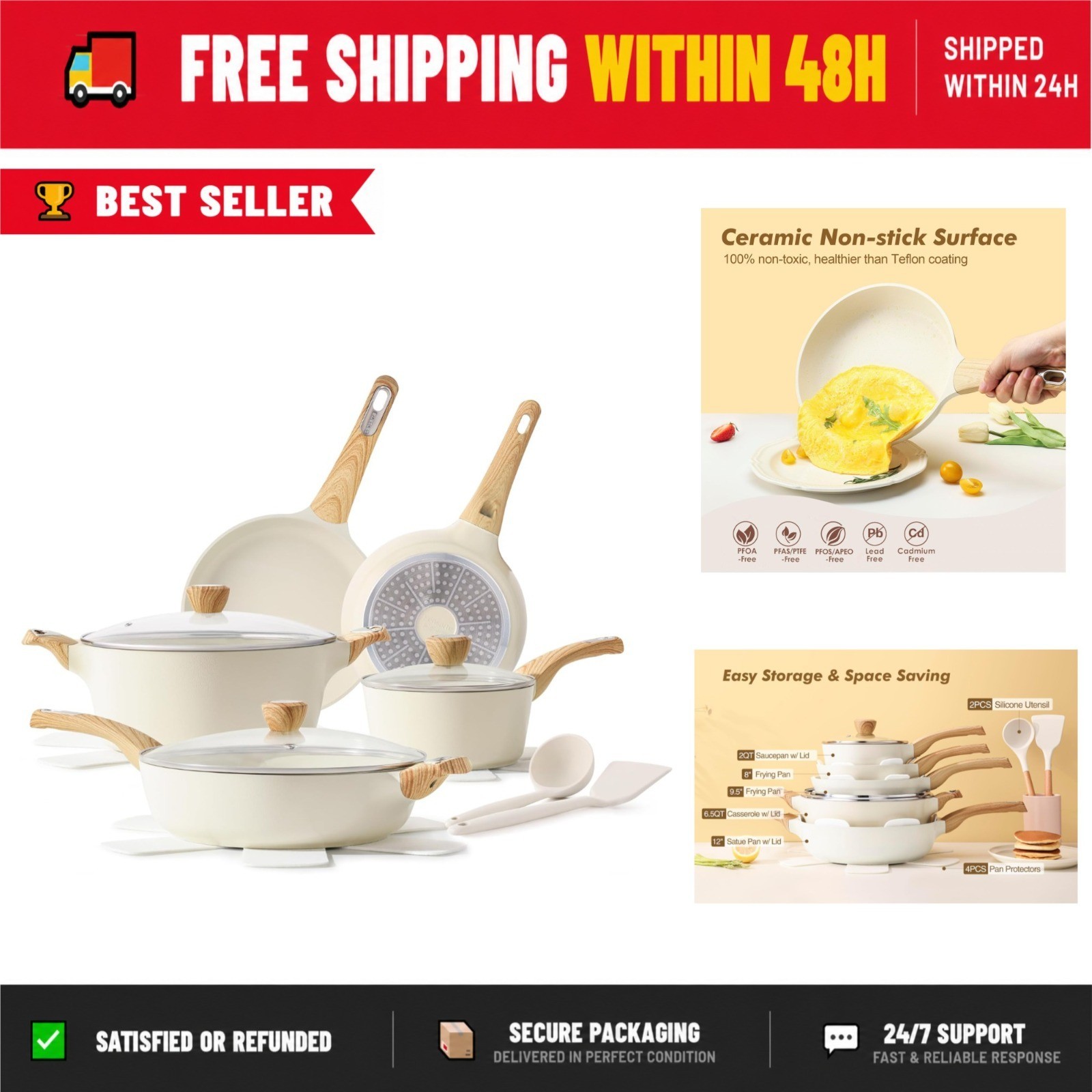 SENSARTE 14-Piece Ceramic Nonstick Cookware Set – Induction Compatible