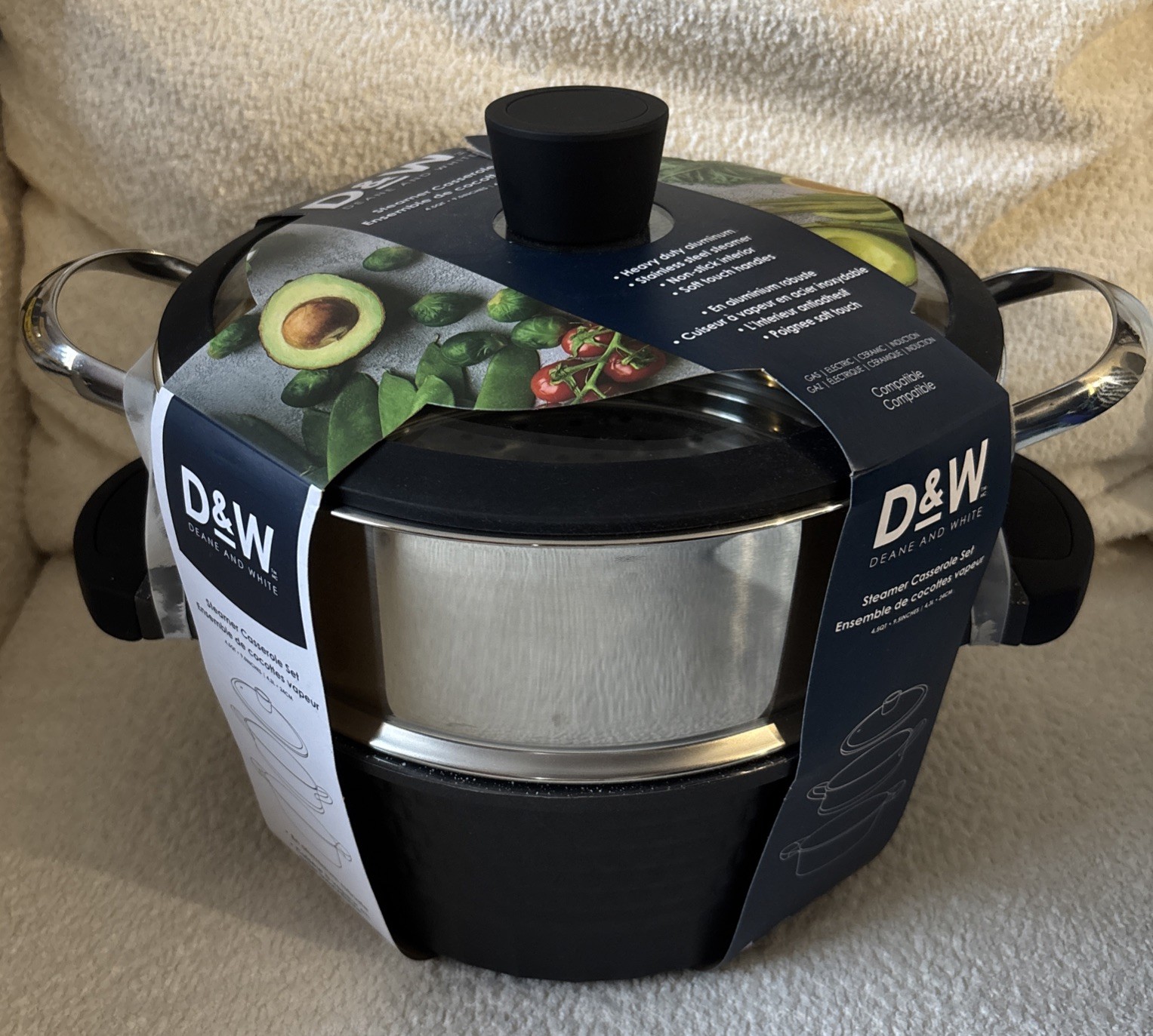D&W Deane & White 9.5″ Steamer Casserole Set Pan Pot Lid 4.5 QT Black