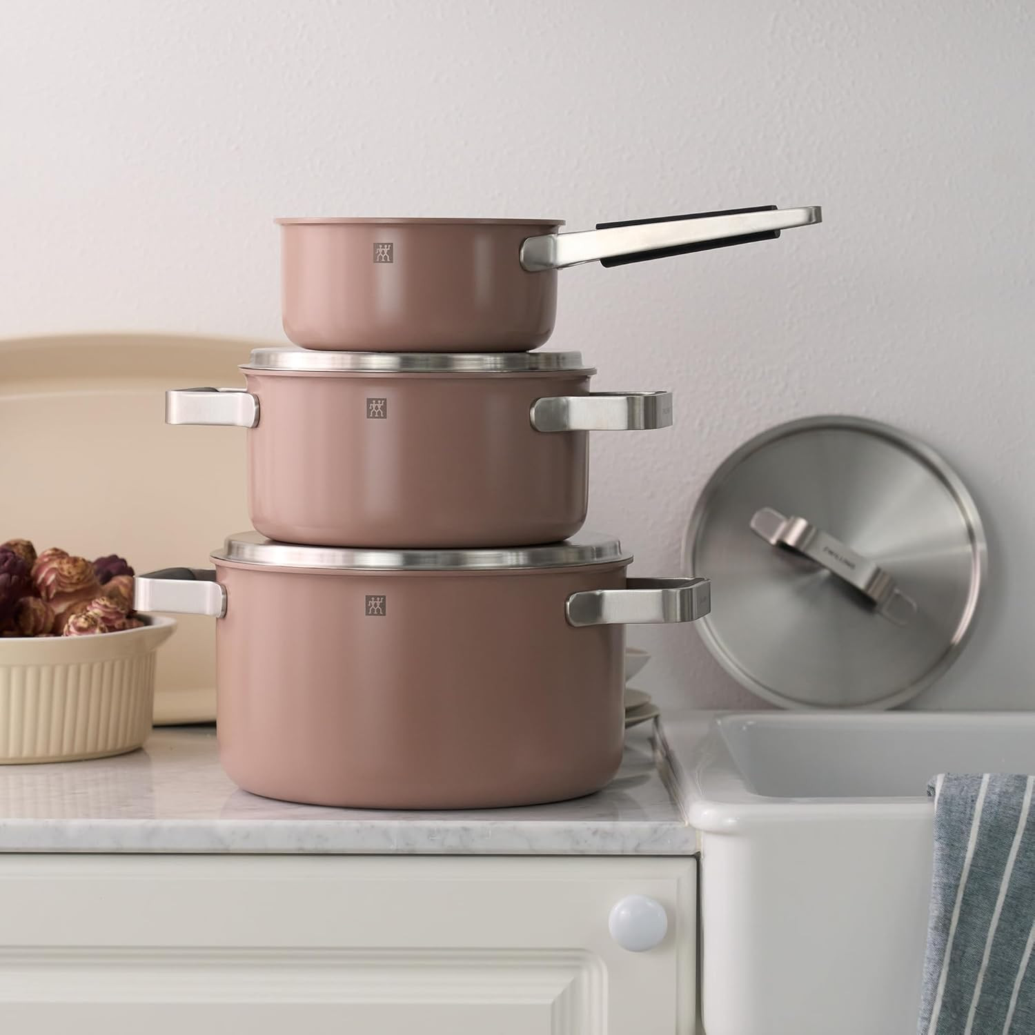 Pure 6-Pc Rose Stainless Steel Cookware Set for Stylish Cooking