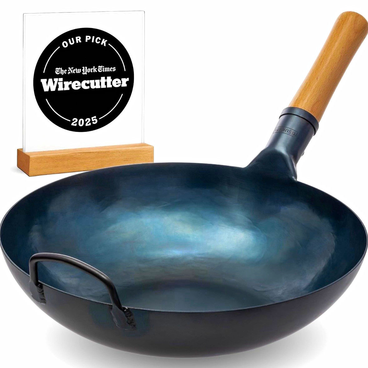 YOSUKATA Blue Carbon Steel Wok 13.5in Flat Bottom Pre-Seasoned Long Handle