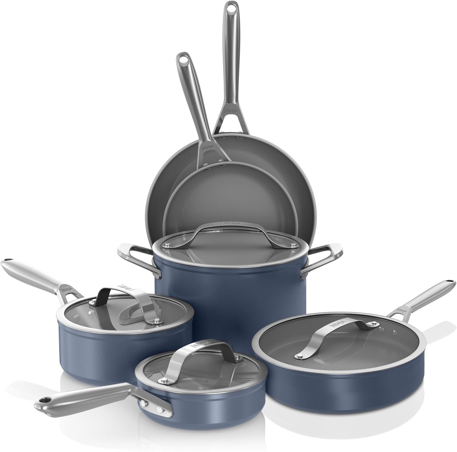Ceramic Pro 10Piece Cookware Set, NonStick Pots & Pans Set with Glass Lids, Nont