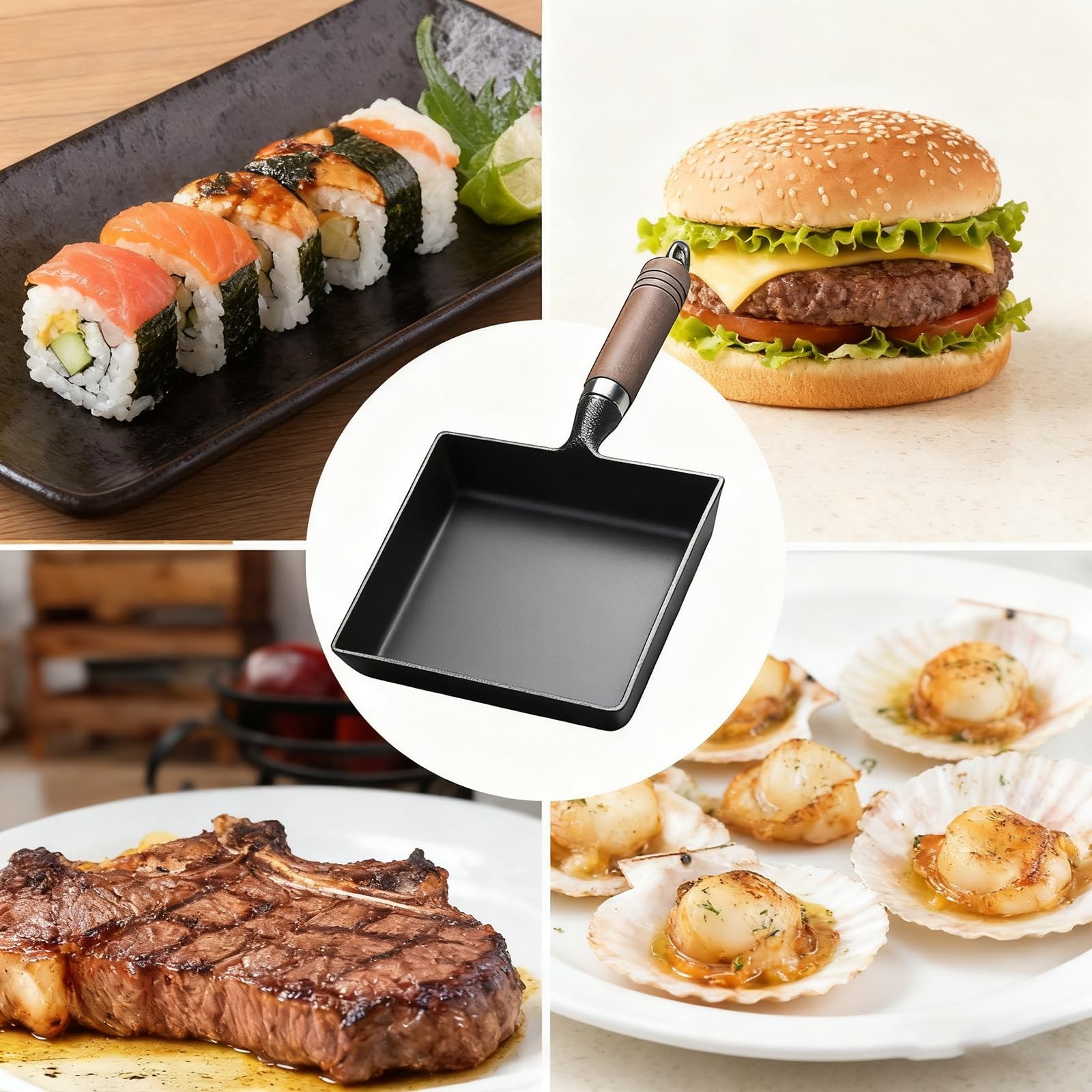 6.1×7.3 Inch Japanese Cast Iron Tamagoyaki Pan Nonstick Square Omelet Egg