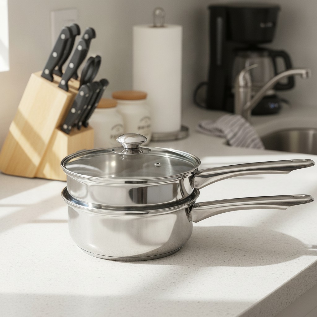 6 Cup Double Boiler Pot Set 1.5 Quart Stainless-Steel Saucepan 2-in-1 with Ve…