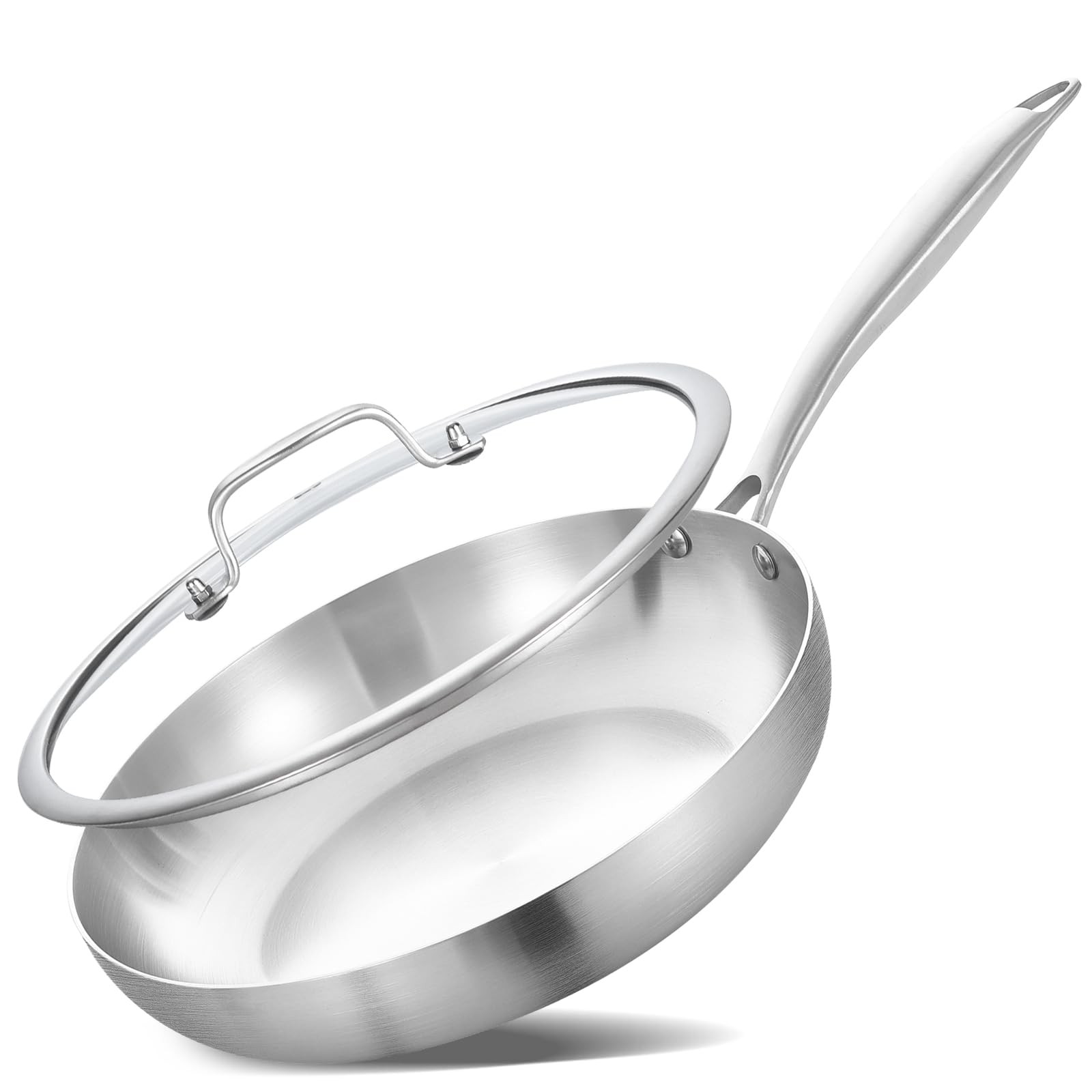 8 Inch Stainless Steel Frying Pan with Lid, TriPly Clad Small Skillet, Induct…