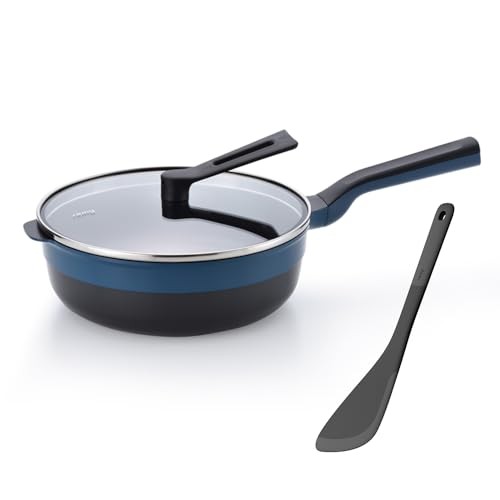 Remy RemyPan Plus 24cm Deep Frying Pan Navy + Spatula Lid IH Gas Japan
