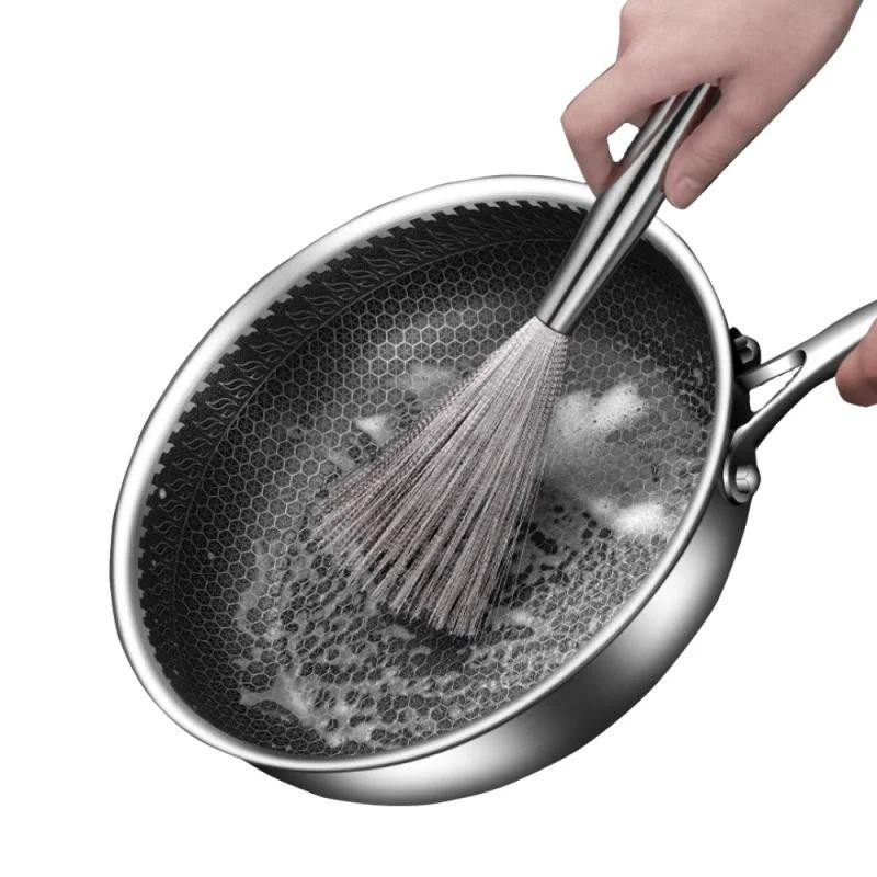 Stainless Steel Kitchen Cleaning Brush Long Handle Pot Scrubber
