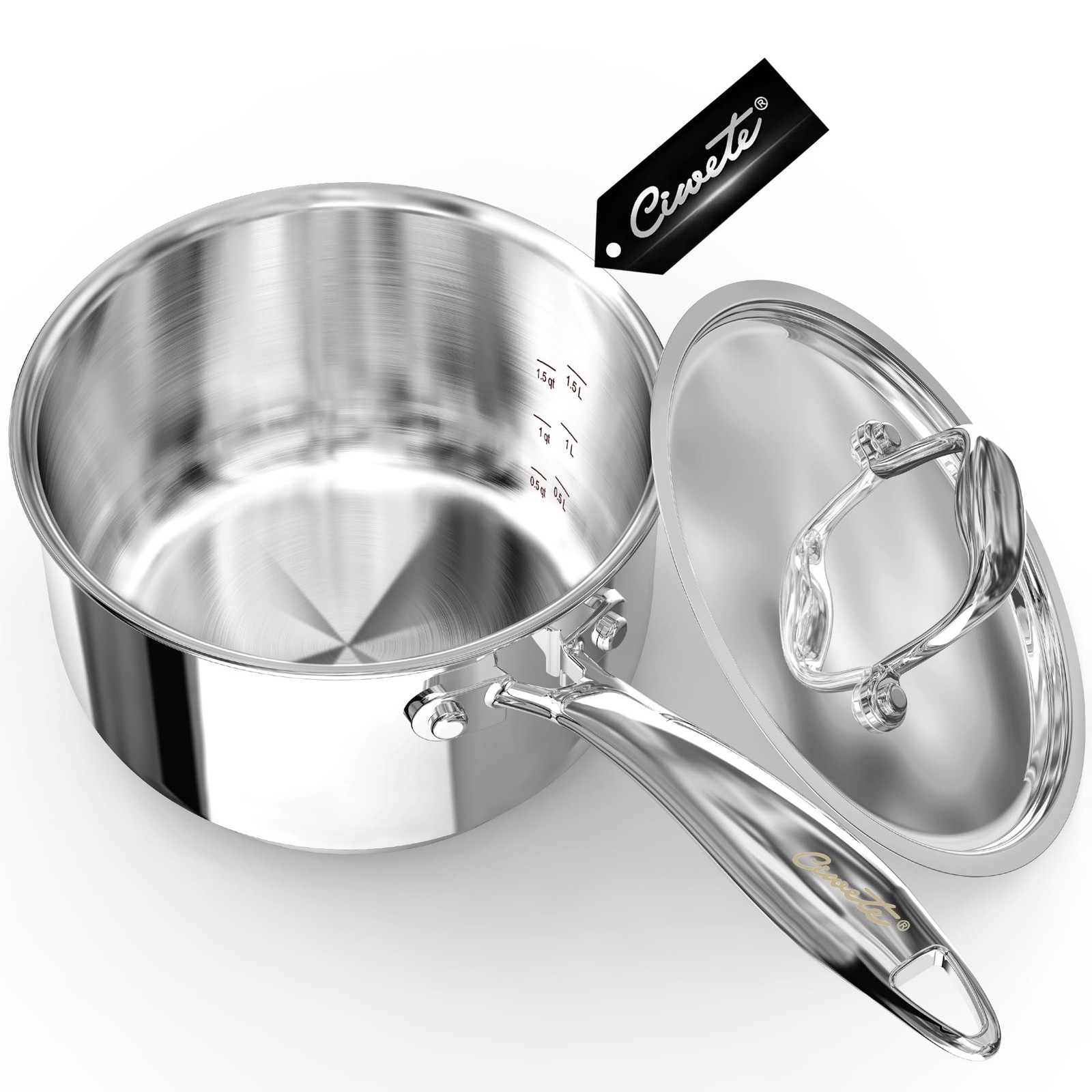 2 Quart Sauce Pan with Lid, Tri Ply Stainless Steel Saucepan 2 Qt with Stainl…