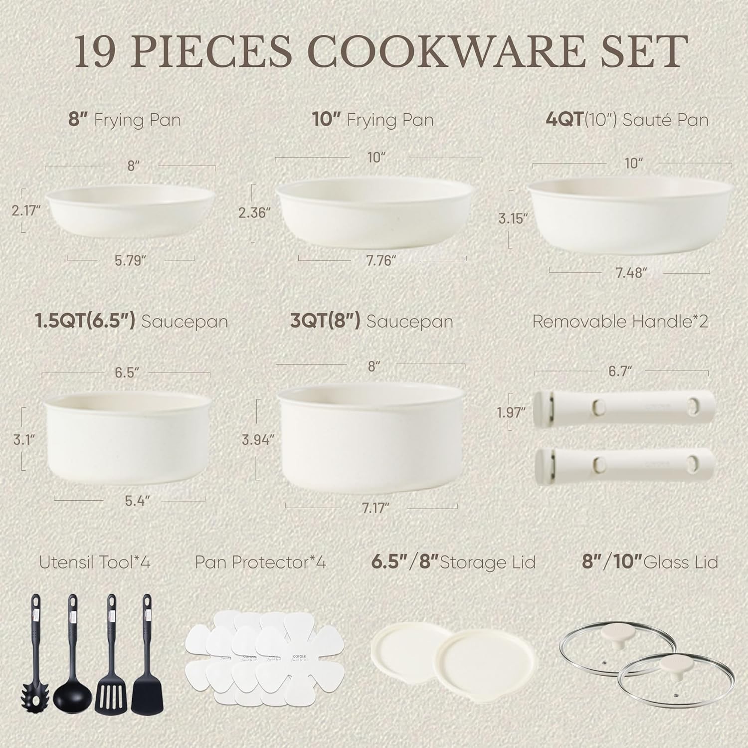 19pcs Pots and Pans Set, Nonstick Cookware Set Detachable Handle, Induction Kitc