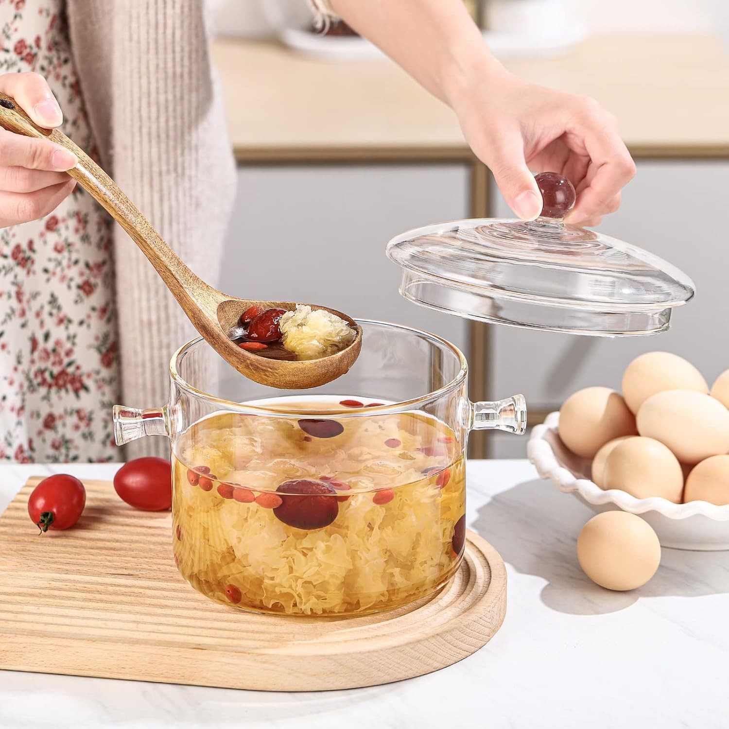1.7L Glass Cooking Pot Heat-Resistant Borosilicate Glass Saucepan W/ Cover New