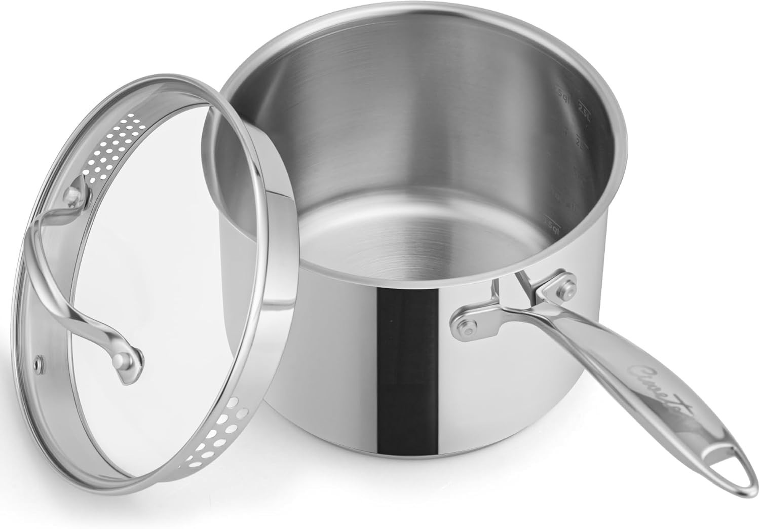 Ciwete 3Qt Stainless Steel Saucepan w/ Glass Strainer Lid Pour Spout Induction