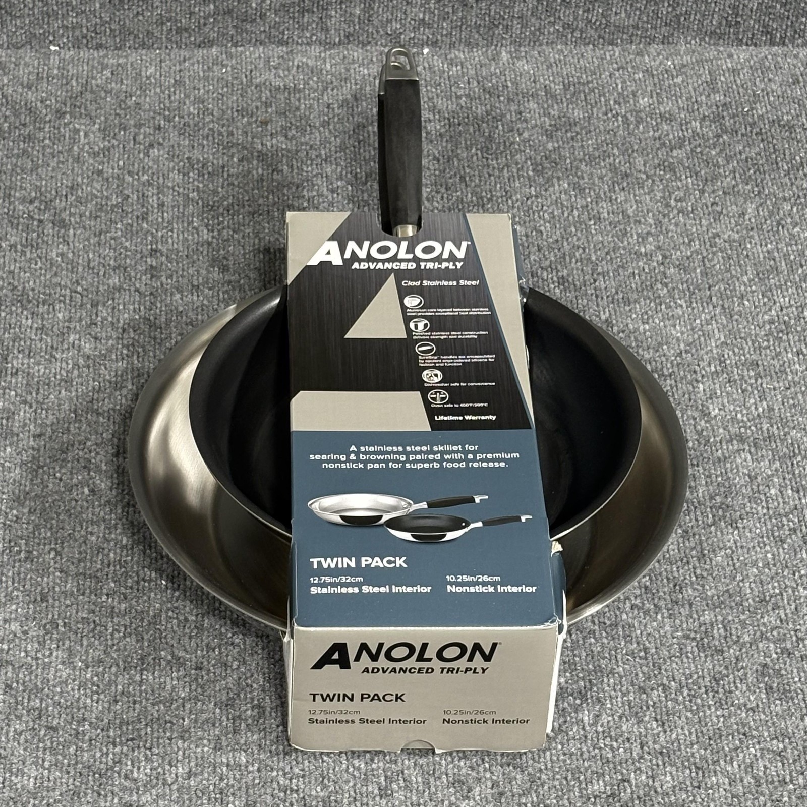 Anolon Advanced Tri-Ply Skillet Set 12.75in Stainless, 10.25in Nonstick Pans