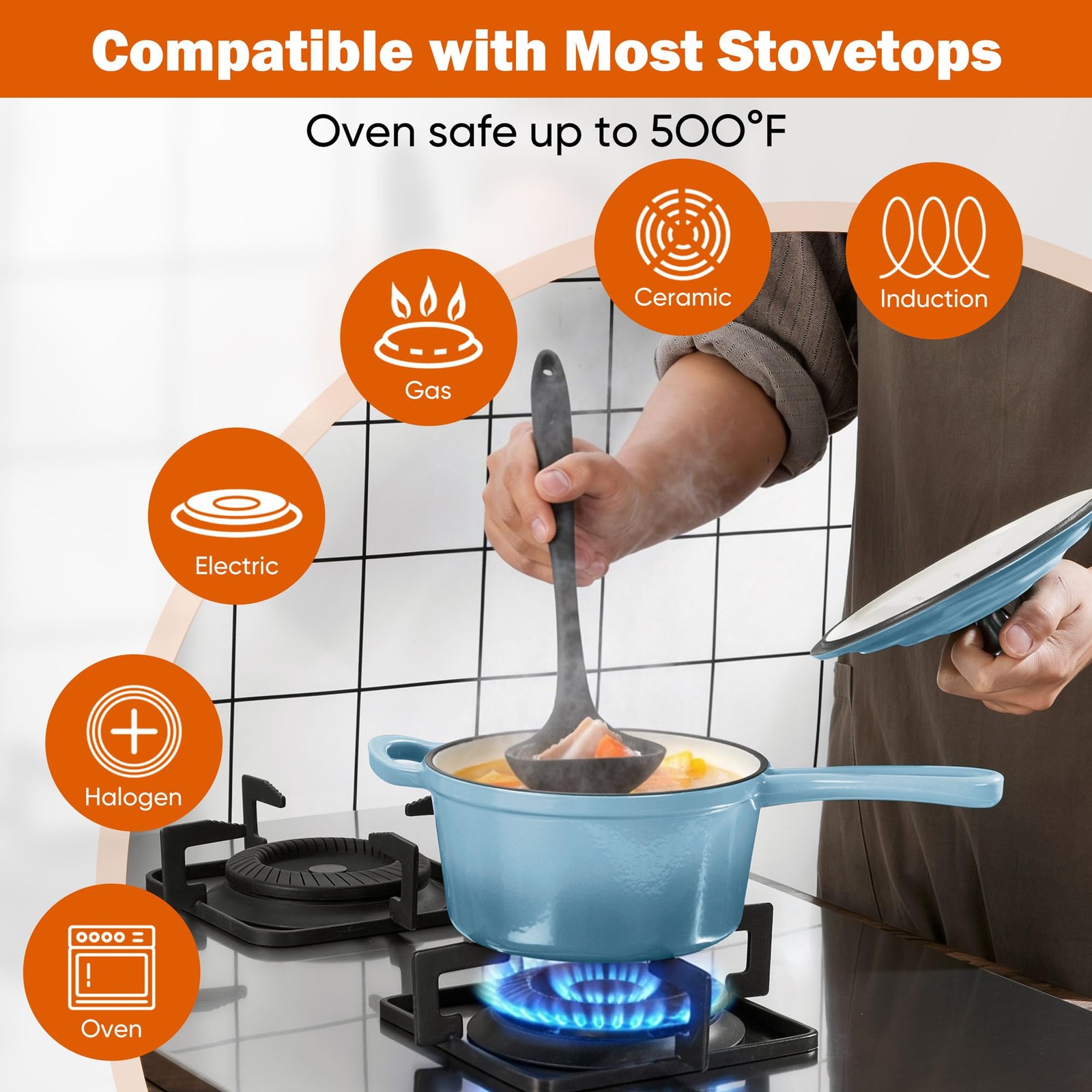 Small 2 QT Enameled Cast Iron Sauce Pan With Lid Dutch Oven Sky Blue Cookware