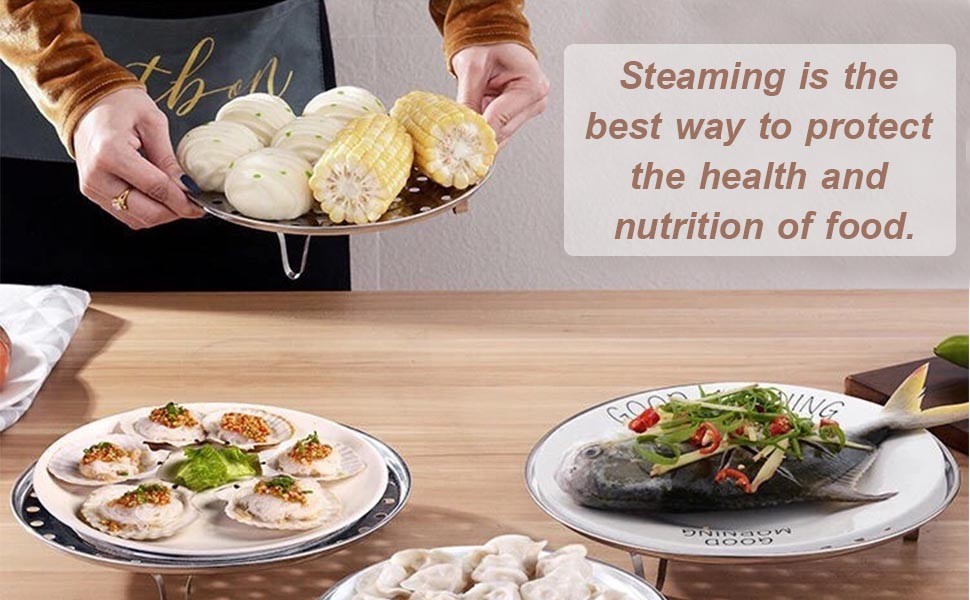 Round Steamer Rack 1pcs with Silicone Liners, Stainless Steel Food Steamer