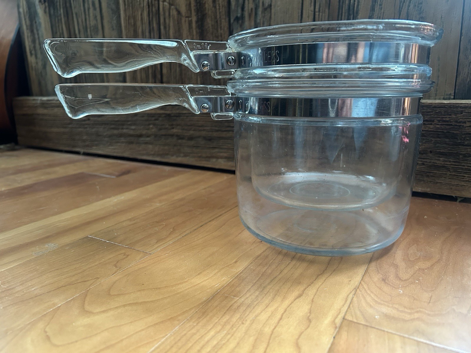 Vintage Kitchen PYREX Flame Ware Double Boiler 1 1/2 Quart Glass Cookware USA