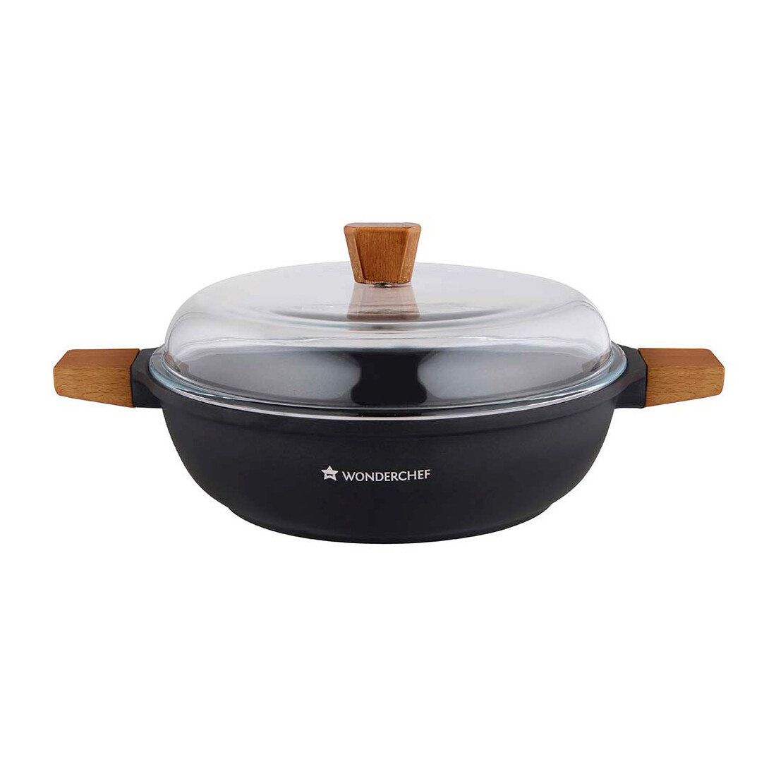 Wonderchef Die Cast Non-Stick Aluminum Shallow Casserole with Lid, 28 cm