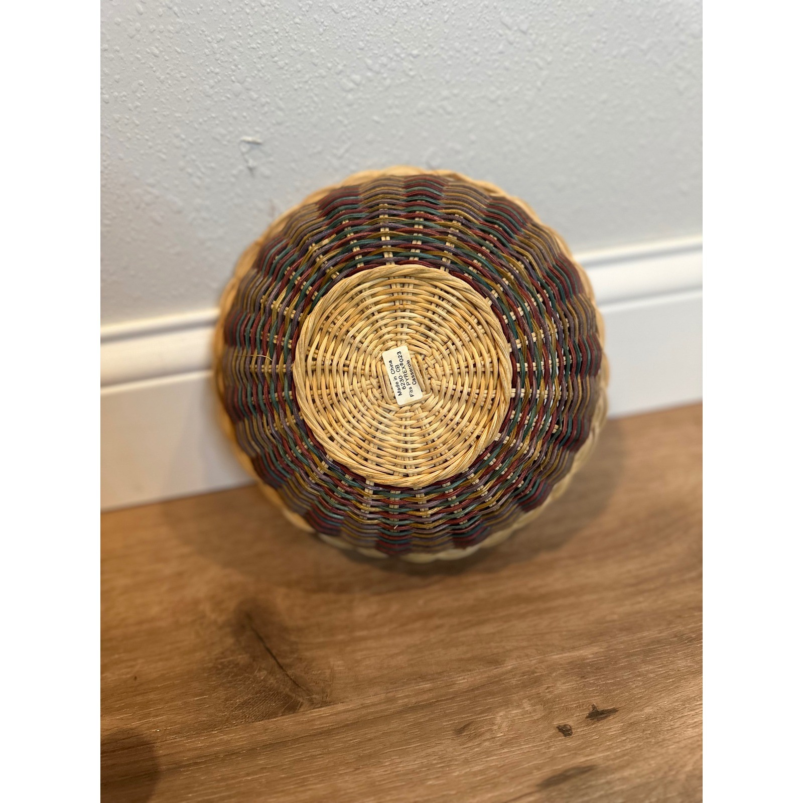 Wicker Casserole Basket Fits Pyrex 023 Multicolor 9 Inch Round Boho Cottage Farm