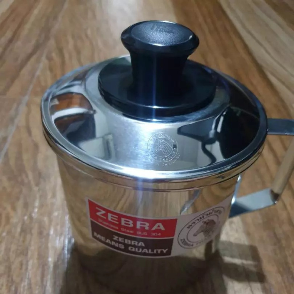 Zebra Thai Stainless Steel Oil Filter Pot With Spout Kitchen Tool 1 Liter