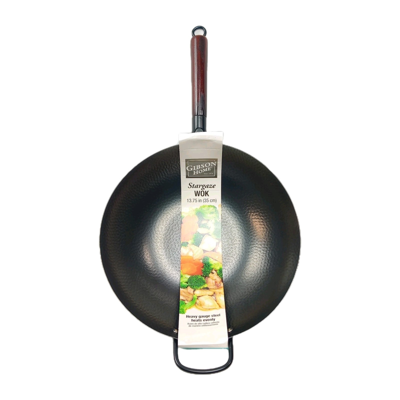 Gibson Home Wok Carbon Steel 13.75″ Black Hammered Heavy Gauge Induction Ready