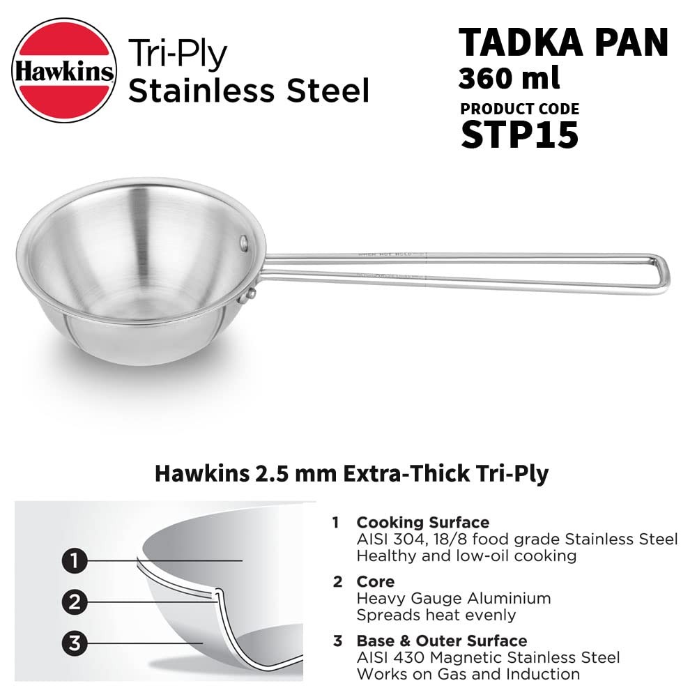 1.5 Cup Tadka Pan 360 ml Triply Stainless Steel Induction Pan Silver