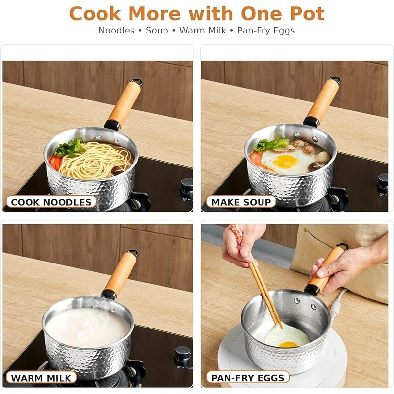 Tri-Ply Stainless Steel Saucepan Glass Lid Cool-Touch Handle Induction Ready New
