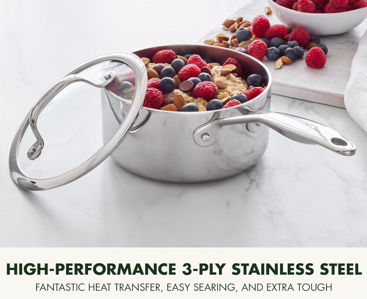 GreenPan Valencia Pro Stainless Steel Uncoated 1.6-Quart Saucepan with Lid