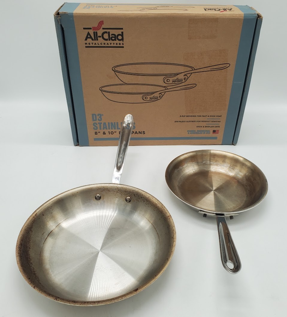 All-Clad D3 Stainless Steel 3-Ply Bonded 2pc 8″ & 10″ Fry Pan Set 🔥 See Detail