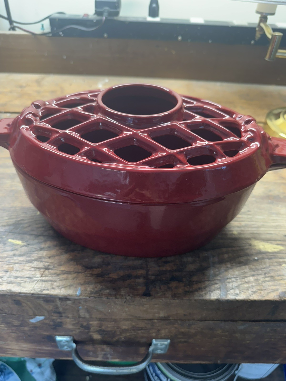 Cast Iron Wood Stove Steamer Pot – Fireplace Humidifier red enamel John Wright