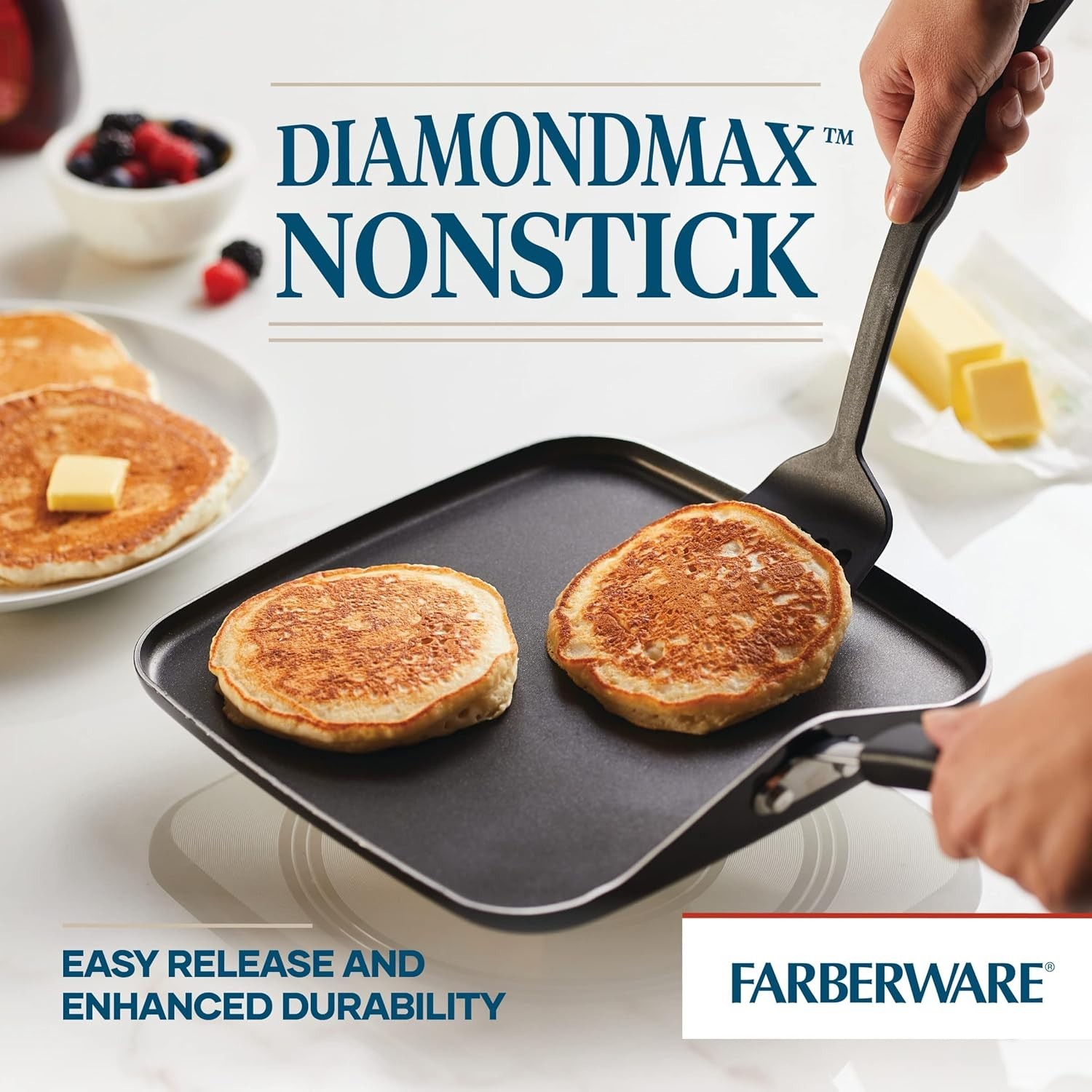 Cookstart Aluminum DiamondMax Nonstick Square Griddle Pan, 11-Inch, Black