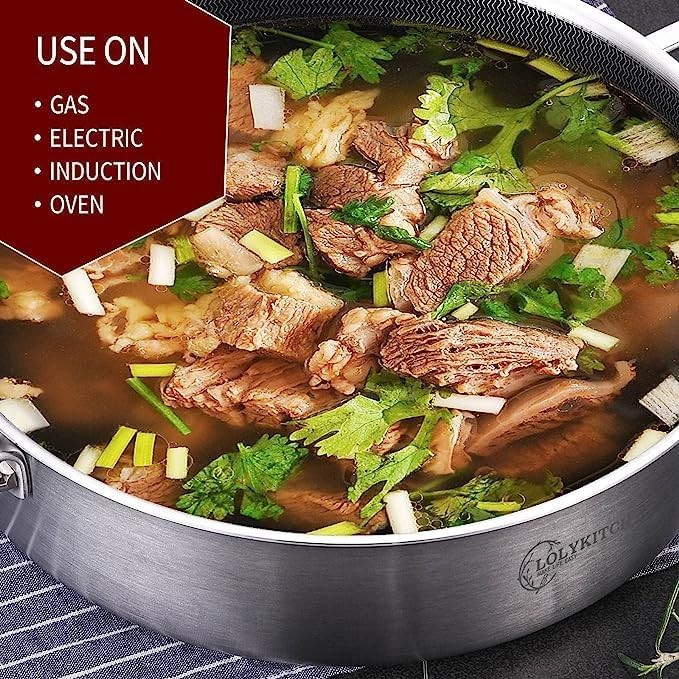Lolykitch 12in Hybrid Stainless Steel Skillet 6 Qt Deep Saute Pan Detachable Han
