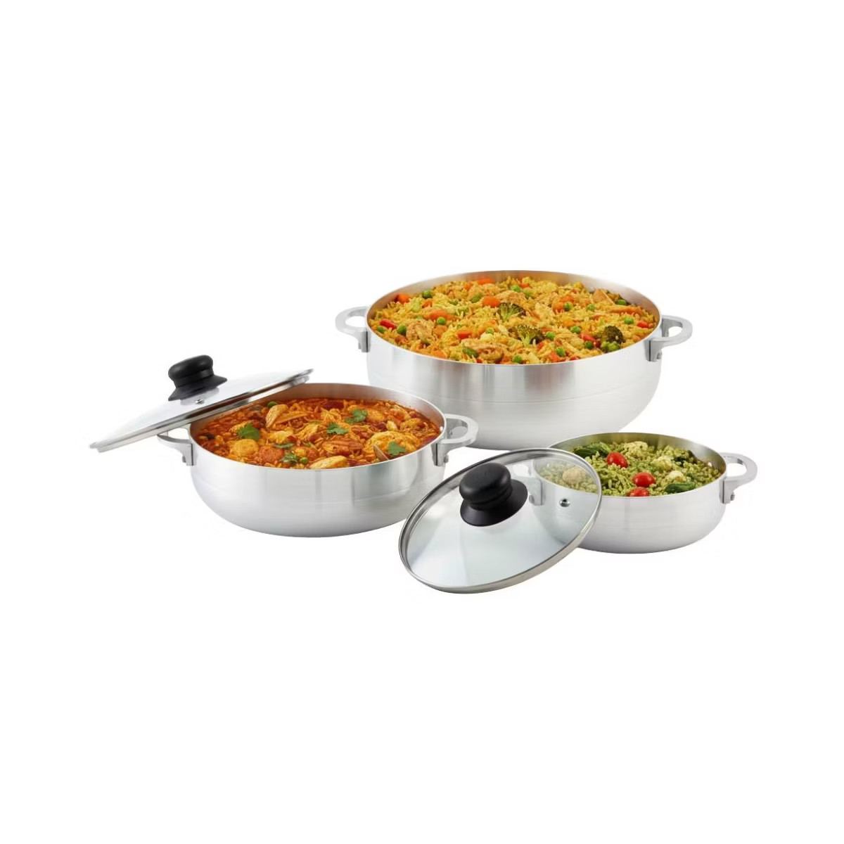 IMUSA 3pc Basic Caldero Set with Glass Lid: Aluminum Cookware, 6-Piece, Electric