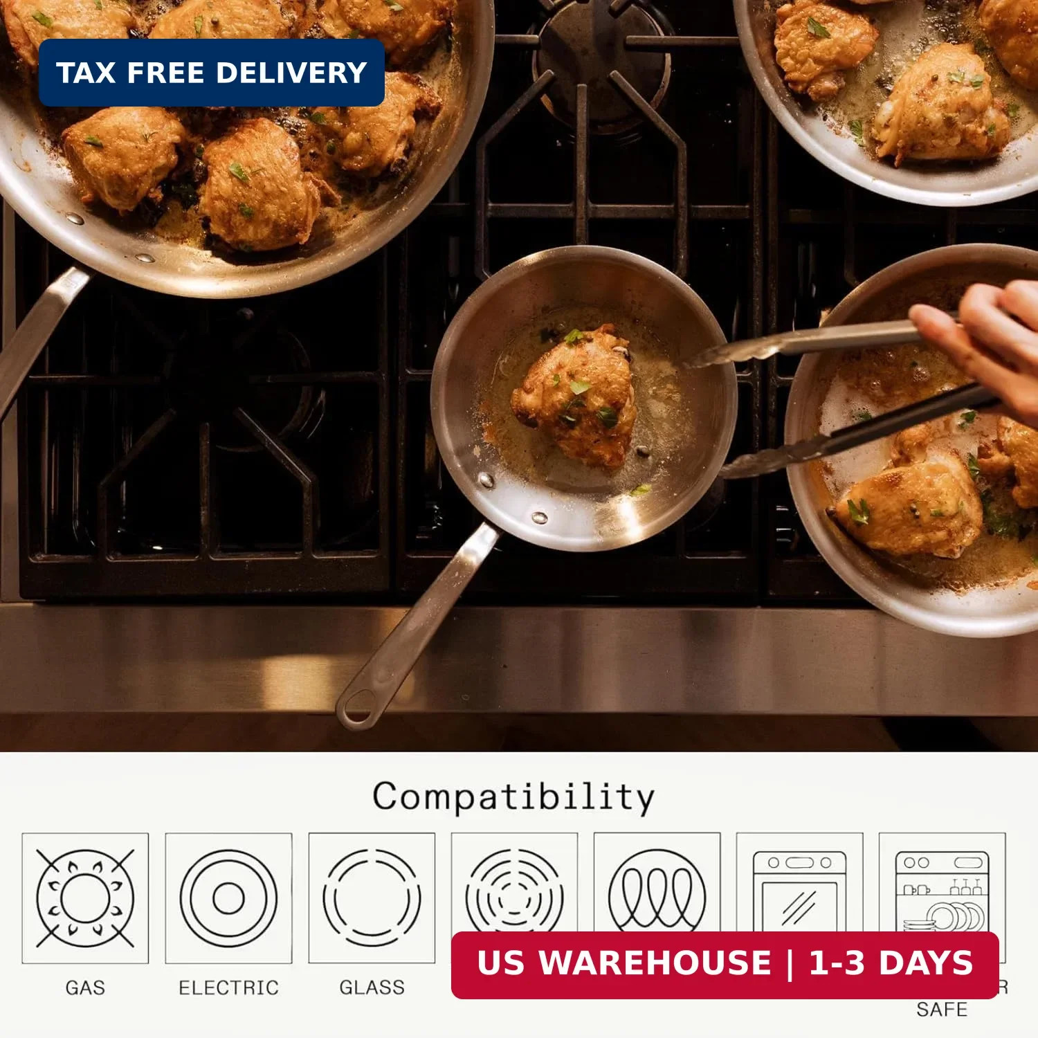 Made In Cookware | 3-Piece (Includes 8″,10″,12″) Stainless Frying Pan Set | 5 Pl