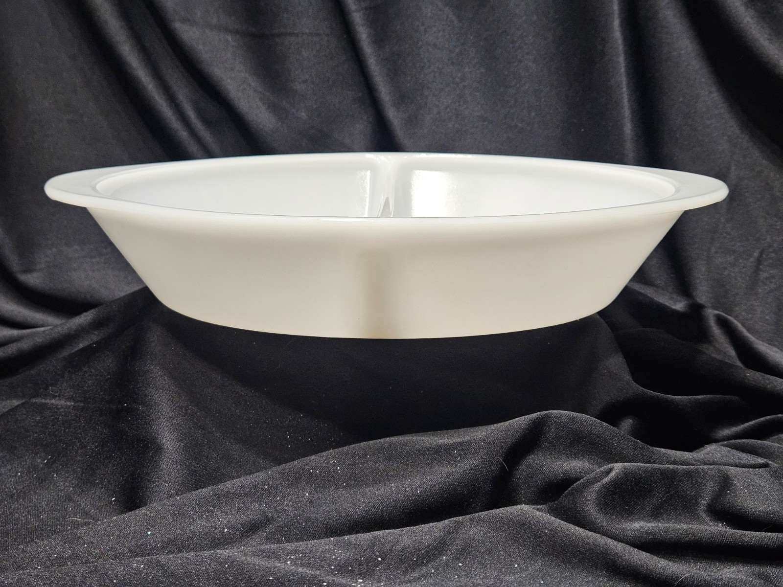 Vintage Glasbake White Milk Glass Divided Casserole Dish Oval USA 12”