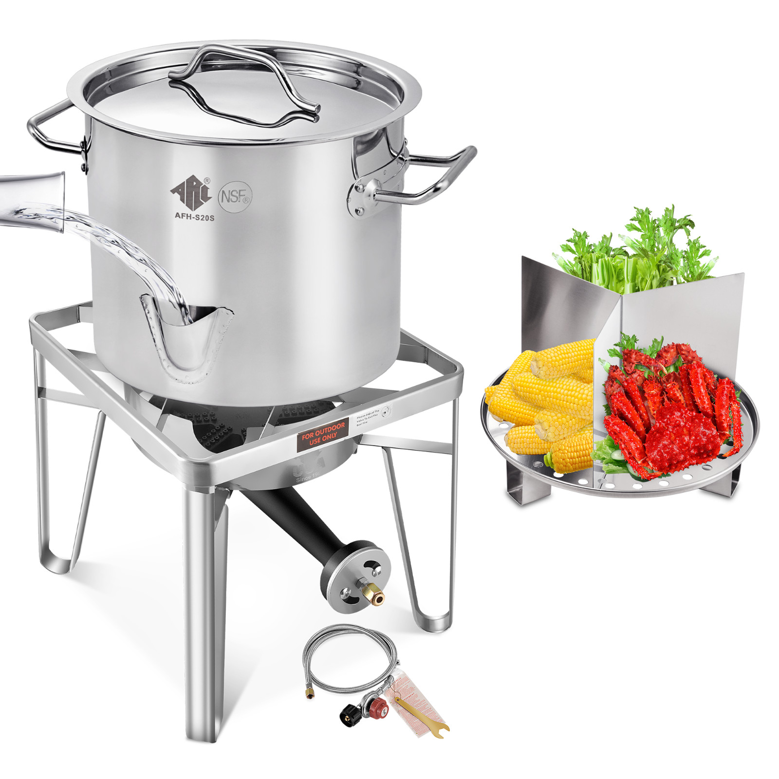 52QT Stainless Steel Steamer Pot With 200,000BTU Portable Propane Burner