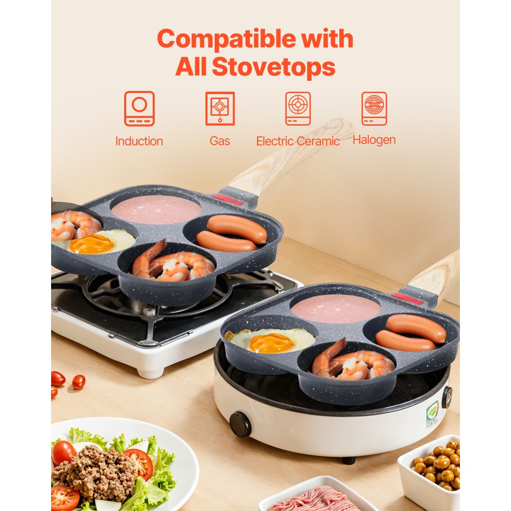 4-Cup Nonstick Egg Frying Pan Aluminum Breakfast Omelette Skillet for Cooking