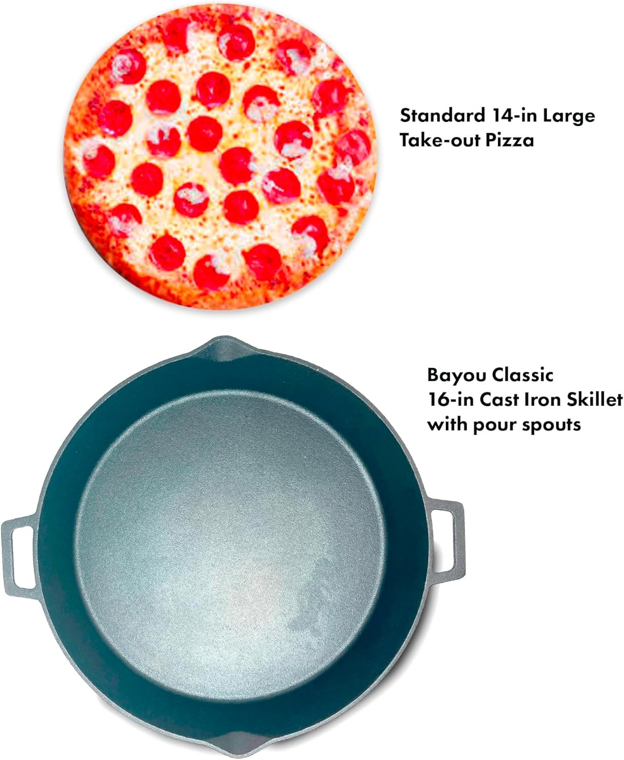 16-in Cast Iron Double-Handled Skillet w/Pour Spouts Large Loop Handles