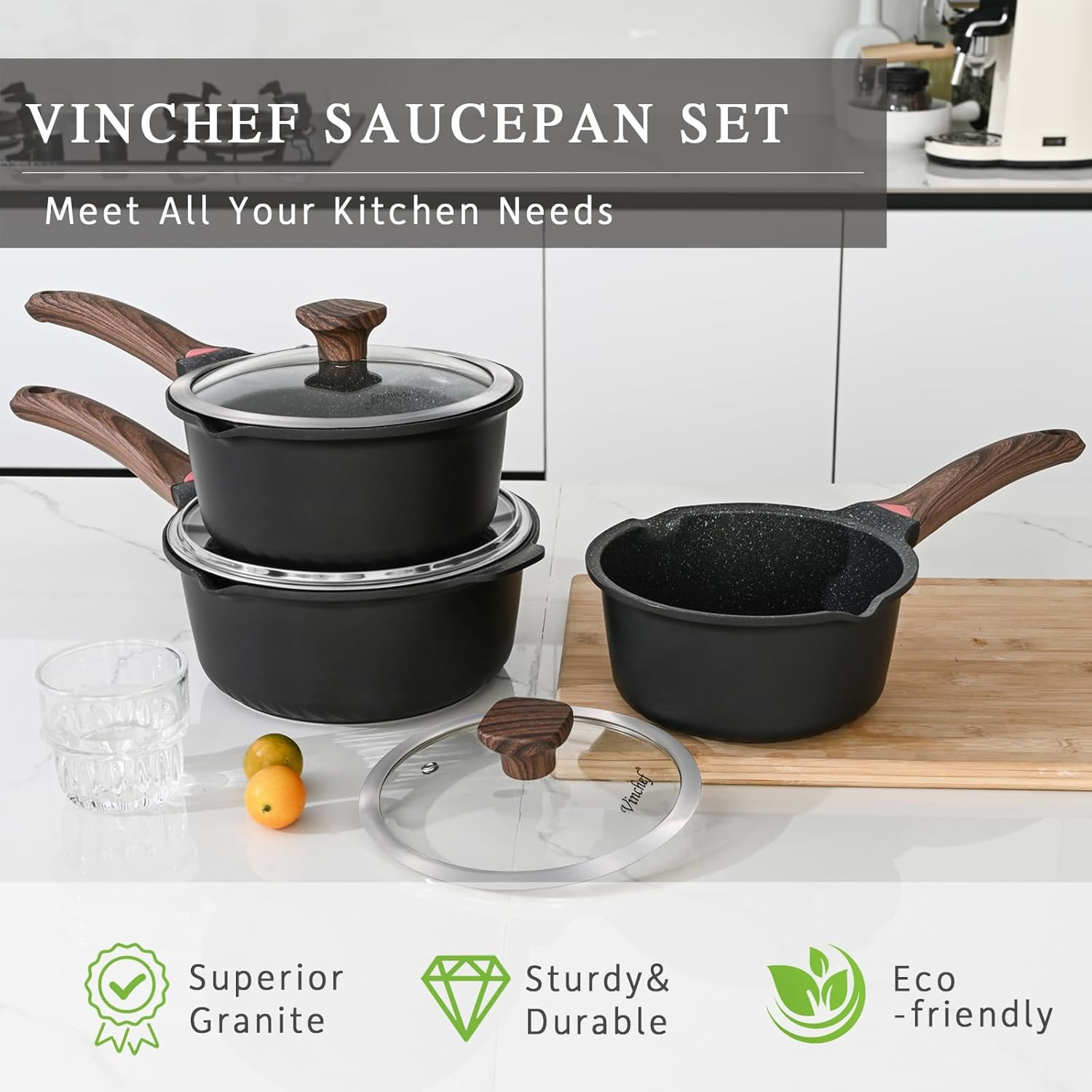 Sauce Pan Set with Lid 10PCS, 2QT+3QT+4QT Non Stick Sauce Pots Cooking Induction