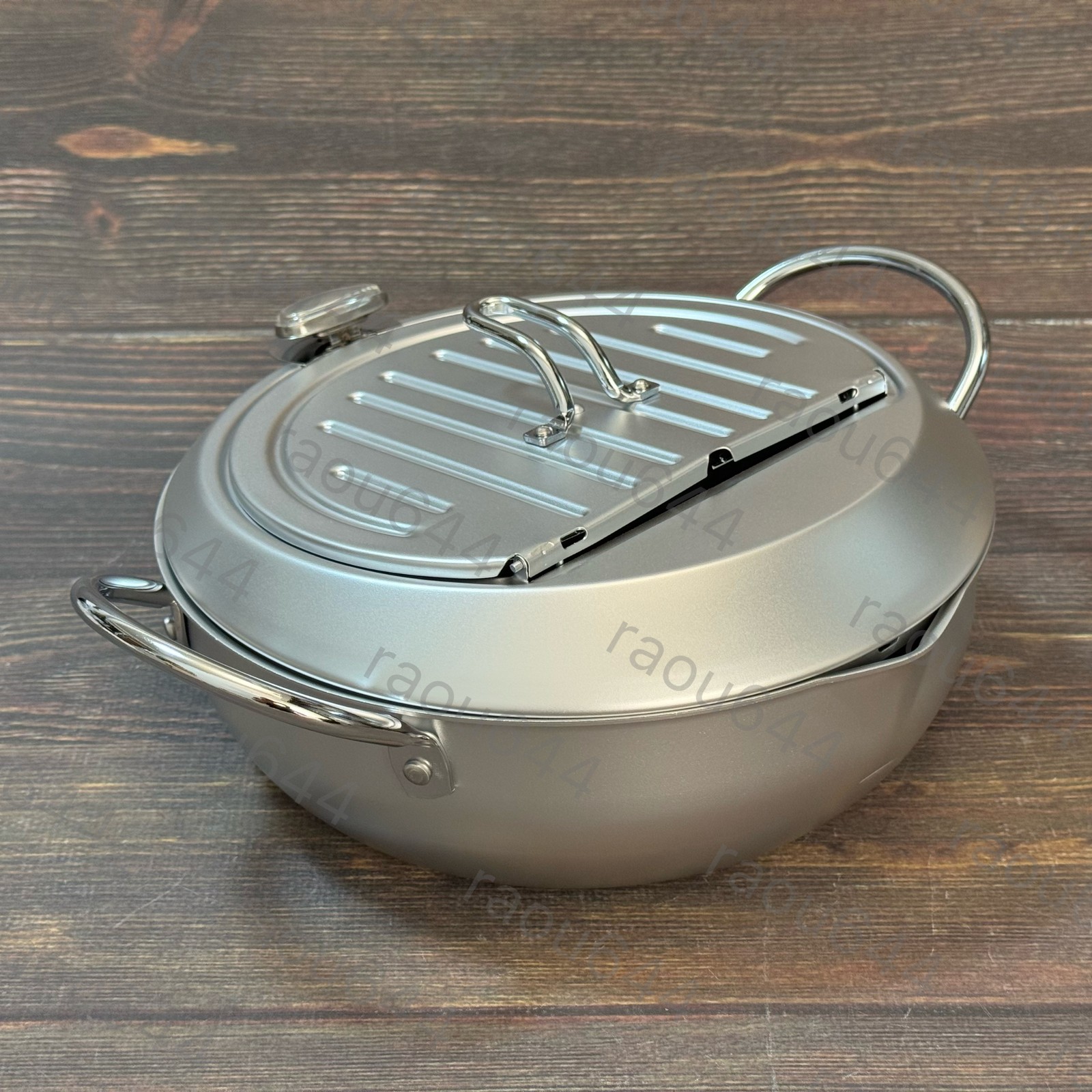 Yoshikawa SJ1025 Tempura pot with lid 24cm with thermometer Silver Mirakutei II