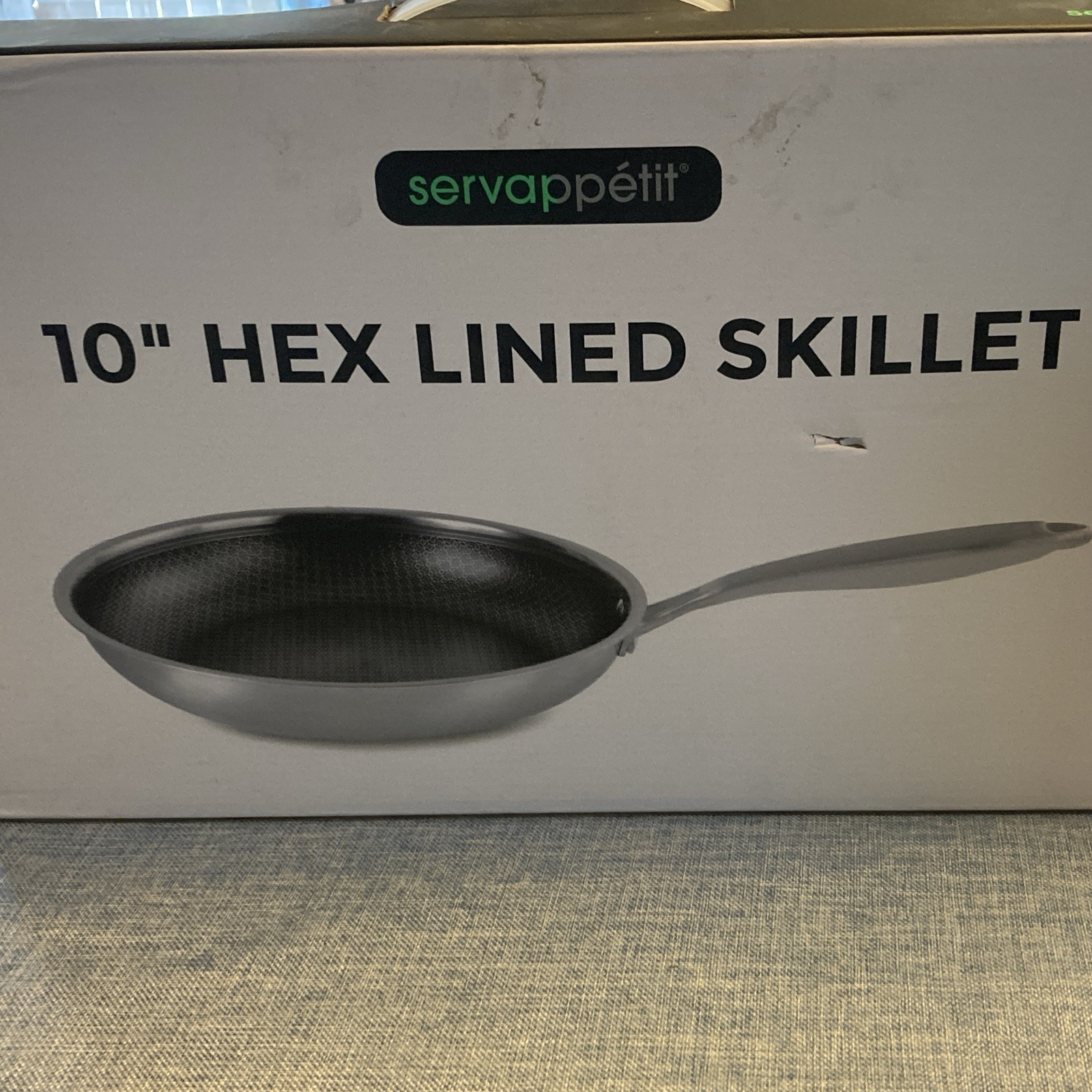 Servappetit 10 in Stainless Steel Hex Lined Non-Stick Skillet, Silver/Black