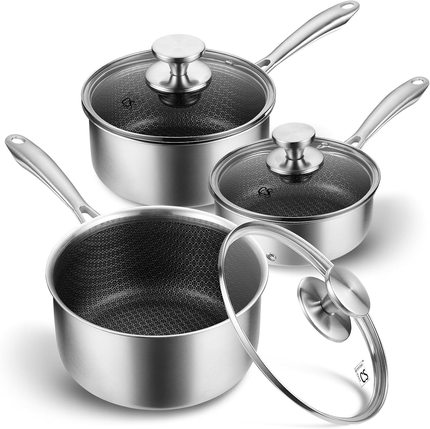 Hybrid Nonstick Stainless Steel Saucepan Set – 6-Piece Induction Ready Set